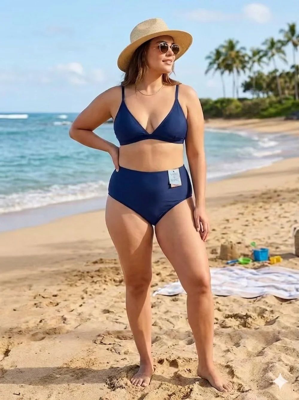 Shadeâand Shore High-Waist Full seat coverage Navy Bikini Bottoms